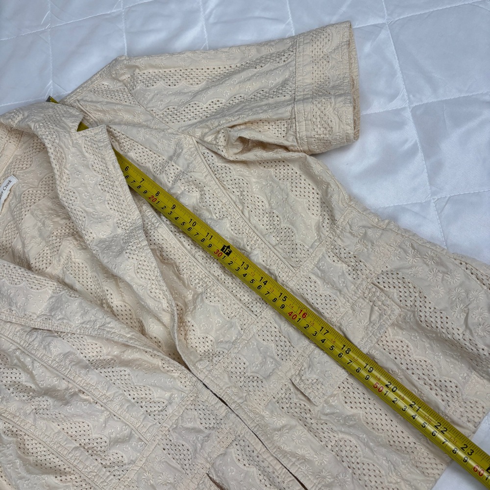 Coldwater Creek Ivory Eyelet Embroidered Cotton Blazer Jacket Hook Front Sz M - Picture 12 of 14